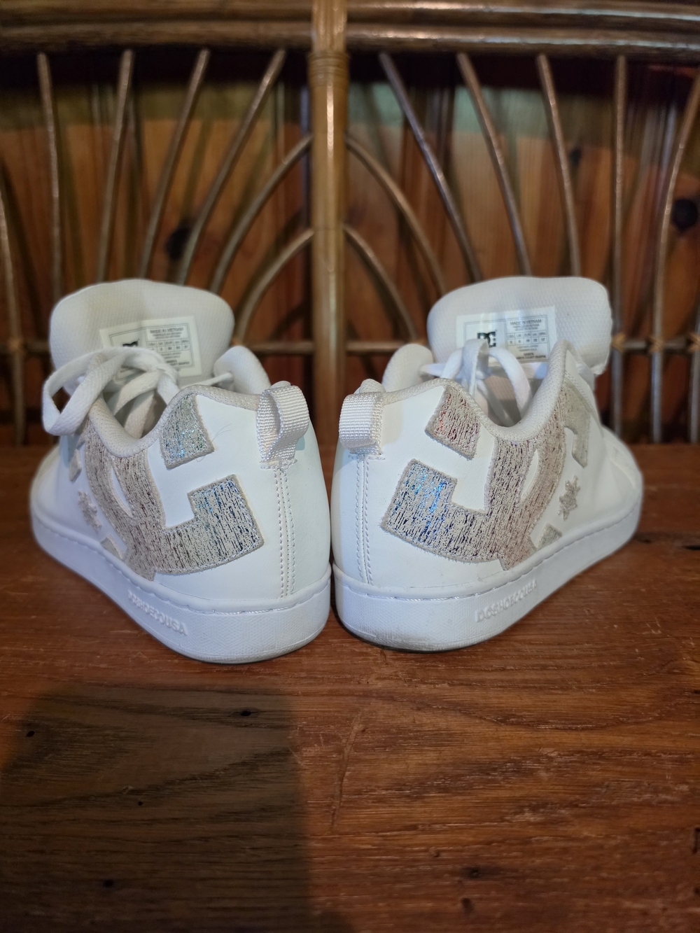 DC Womens' White Low-Top Sneakers with Glitter Logo - Picture 10 of 16